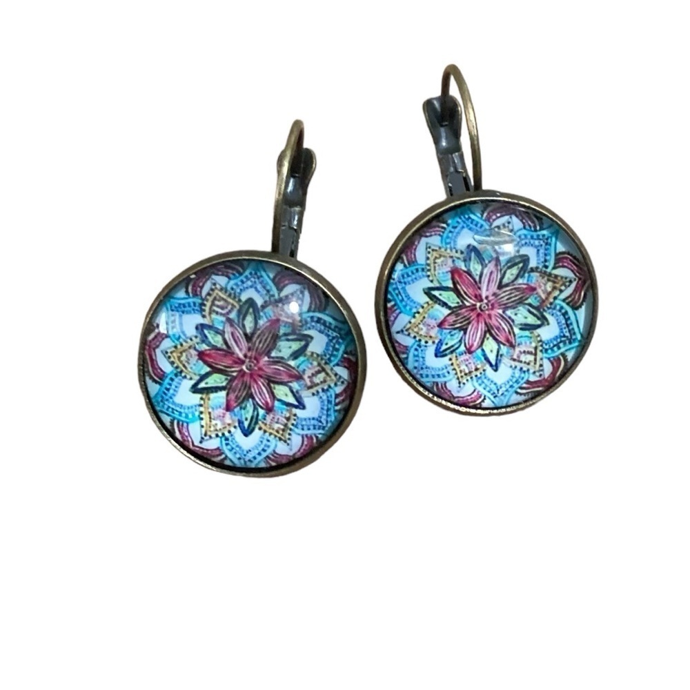 BOHO Glass Bubble ROUND DROP LEVERBACK EARRINGS #114